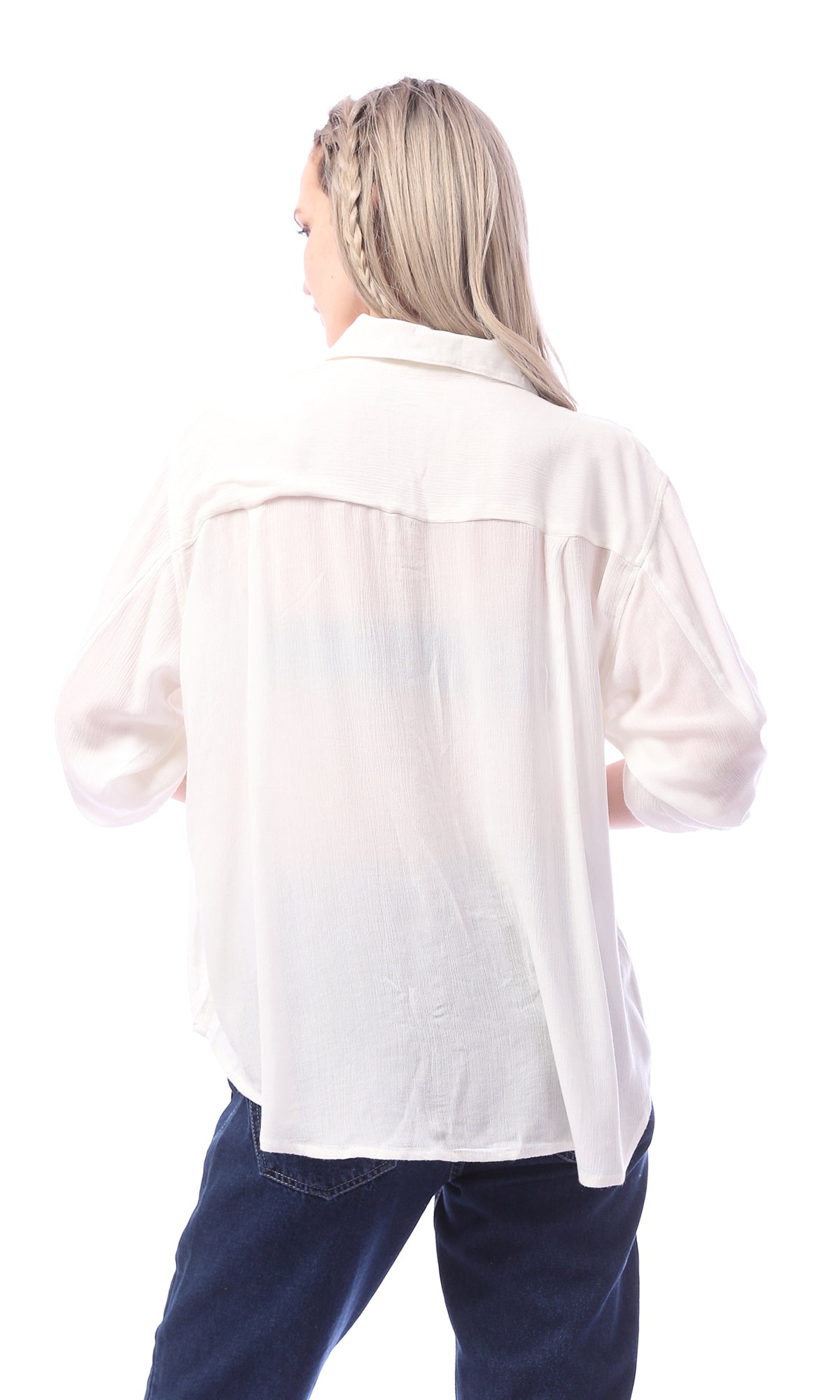 O150707 White Long Sleeved Plain Casual Shirt