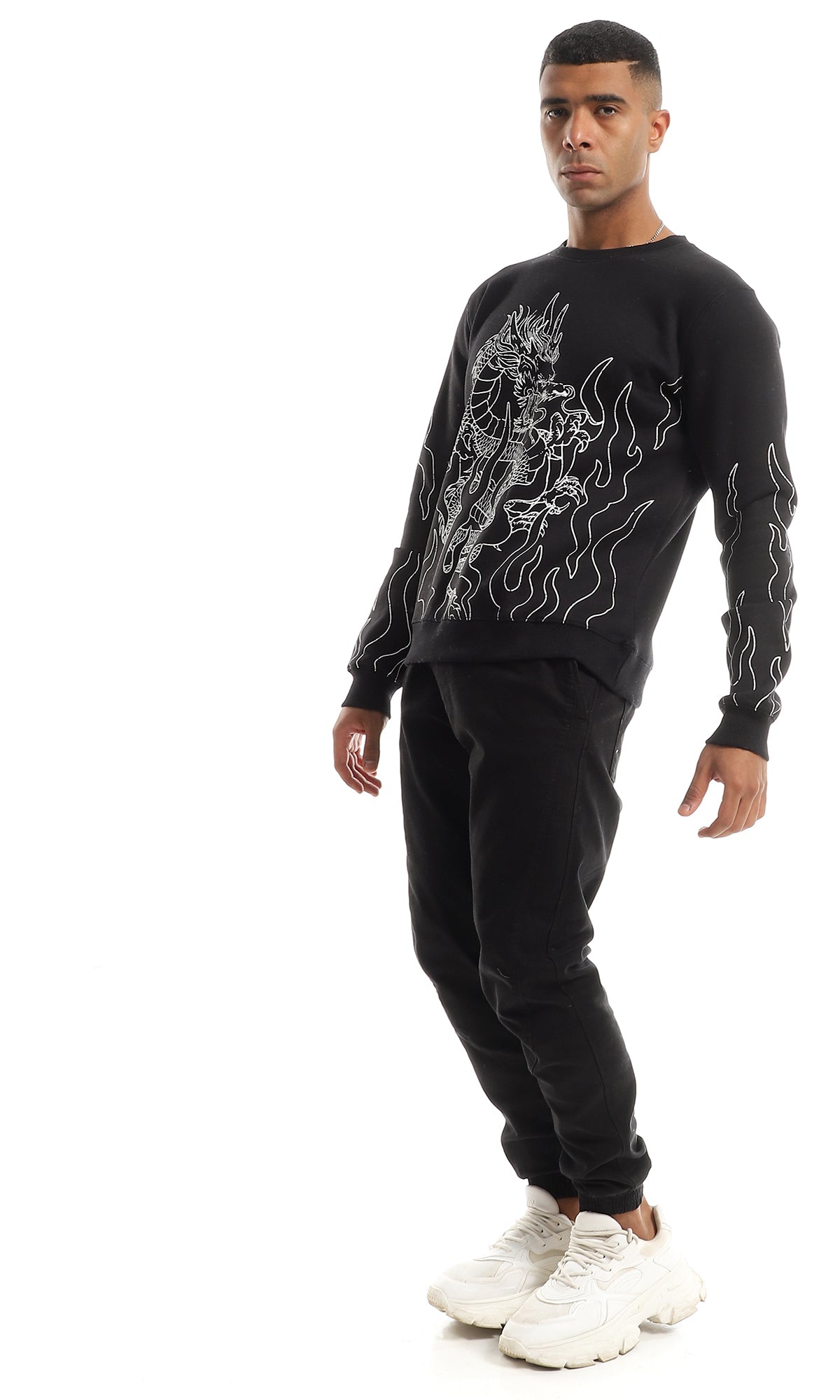 O151229 Flame Dragon Printed Fleece Comfy Sweatshirt