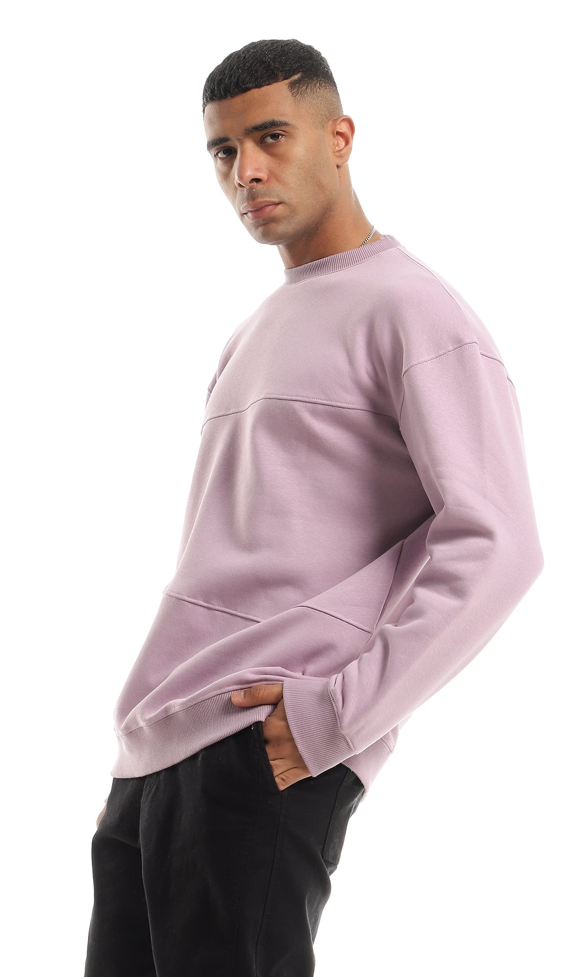 O151235 Light Lavender Stitched Pattern Soft Fleece Sweatshirt