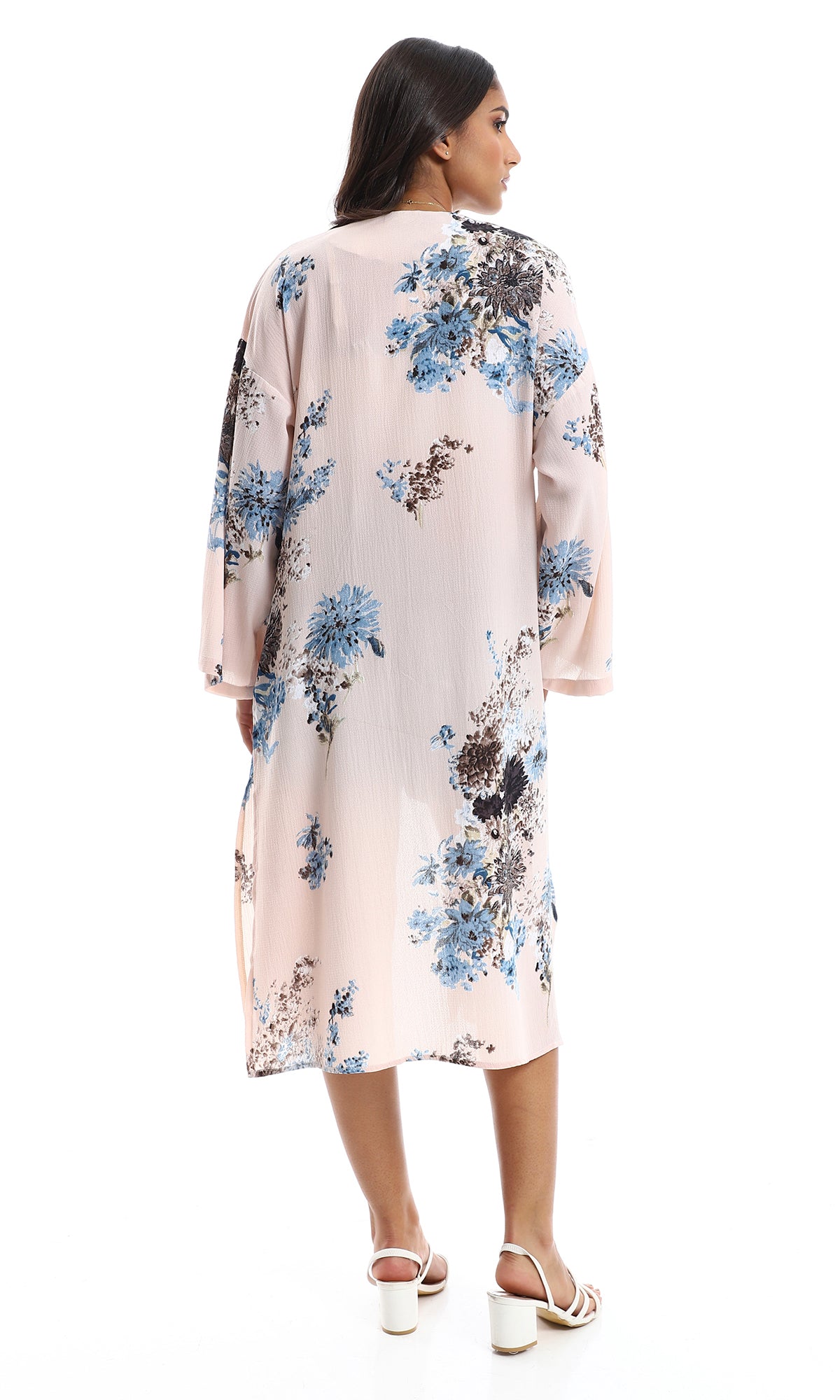 O151260 Summer Nude Beige Flowery Kimono