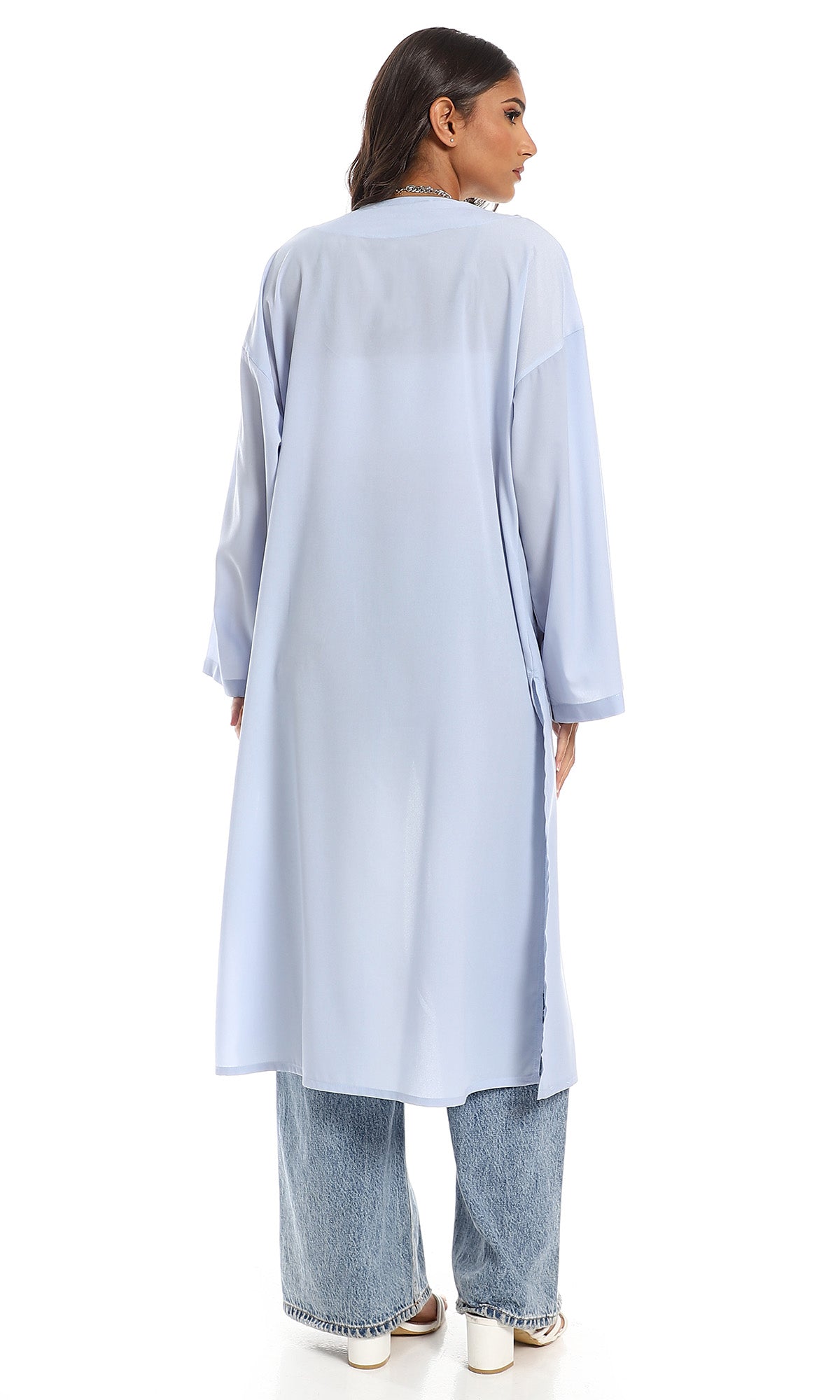 O151270 Plain Cardigan With Front Pockets - Baby Blue