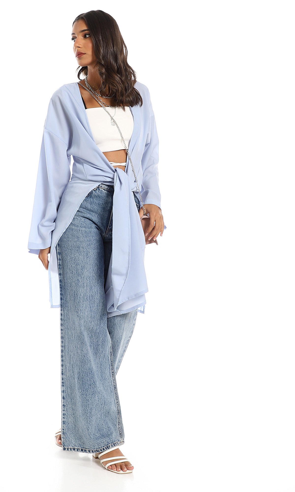 O151270 Plain Cardigan With Front Pockets - Baby Blue