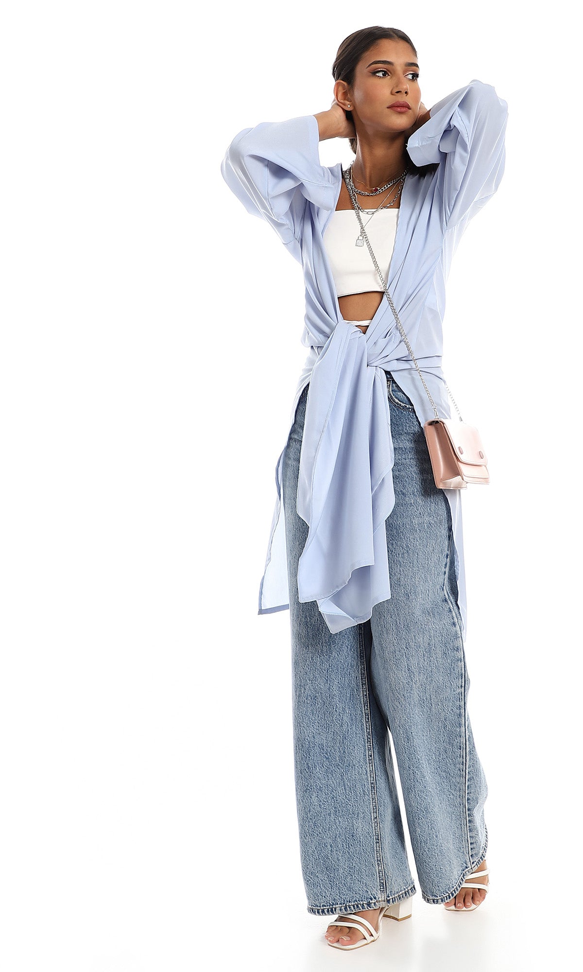 O151270 Plain Cardigan With Front Pockets - Baby Blue