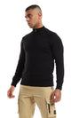 O151276 Zipped Neck Plain Black Dressy Knitted Sweater