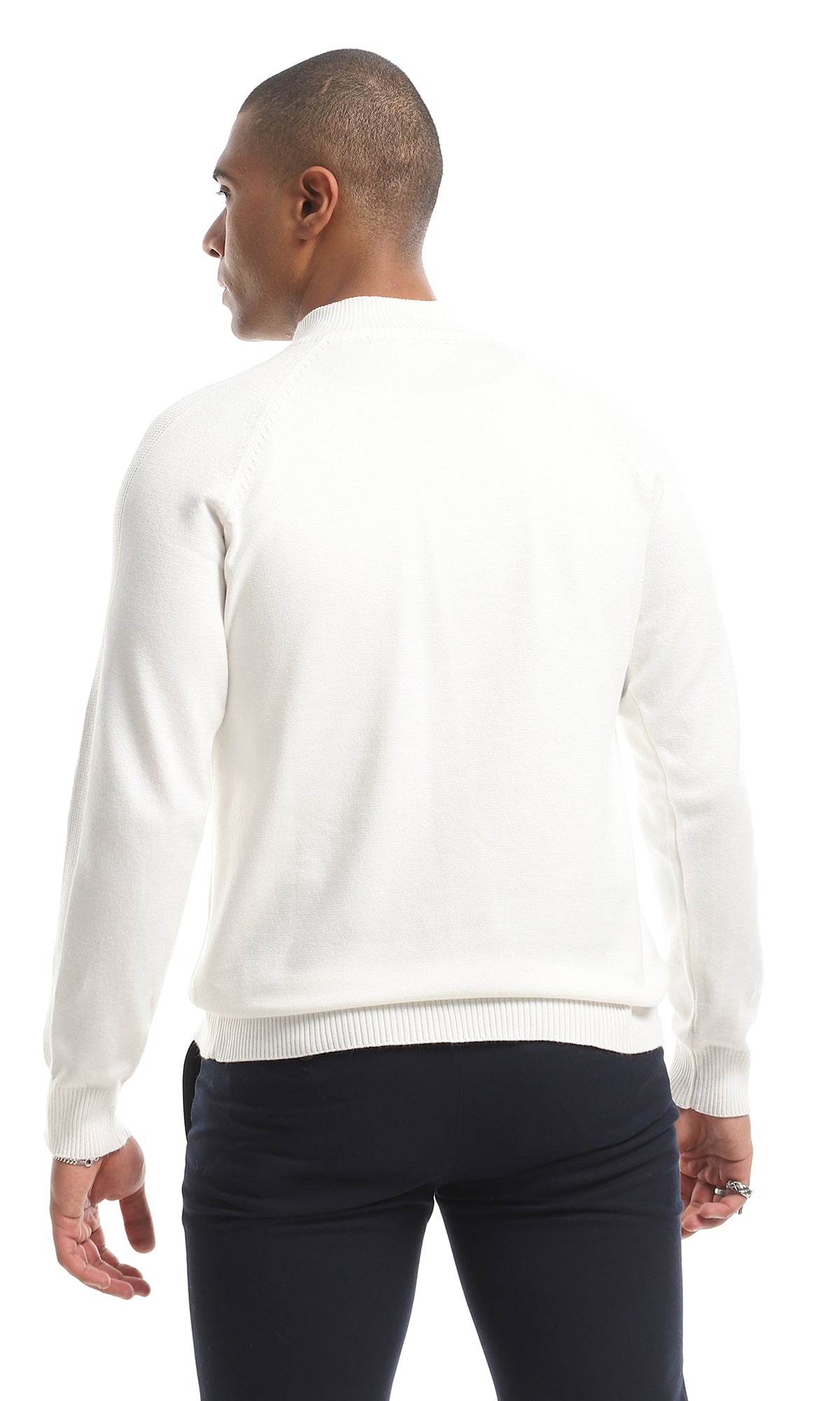 O151277 Zip Through Neck Plain Sweater - Off White