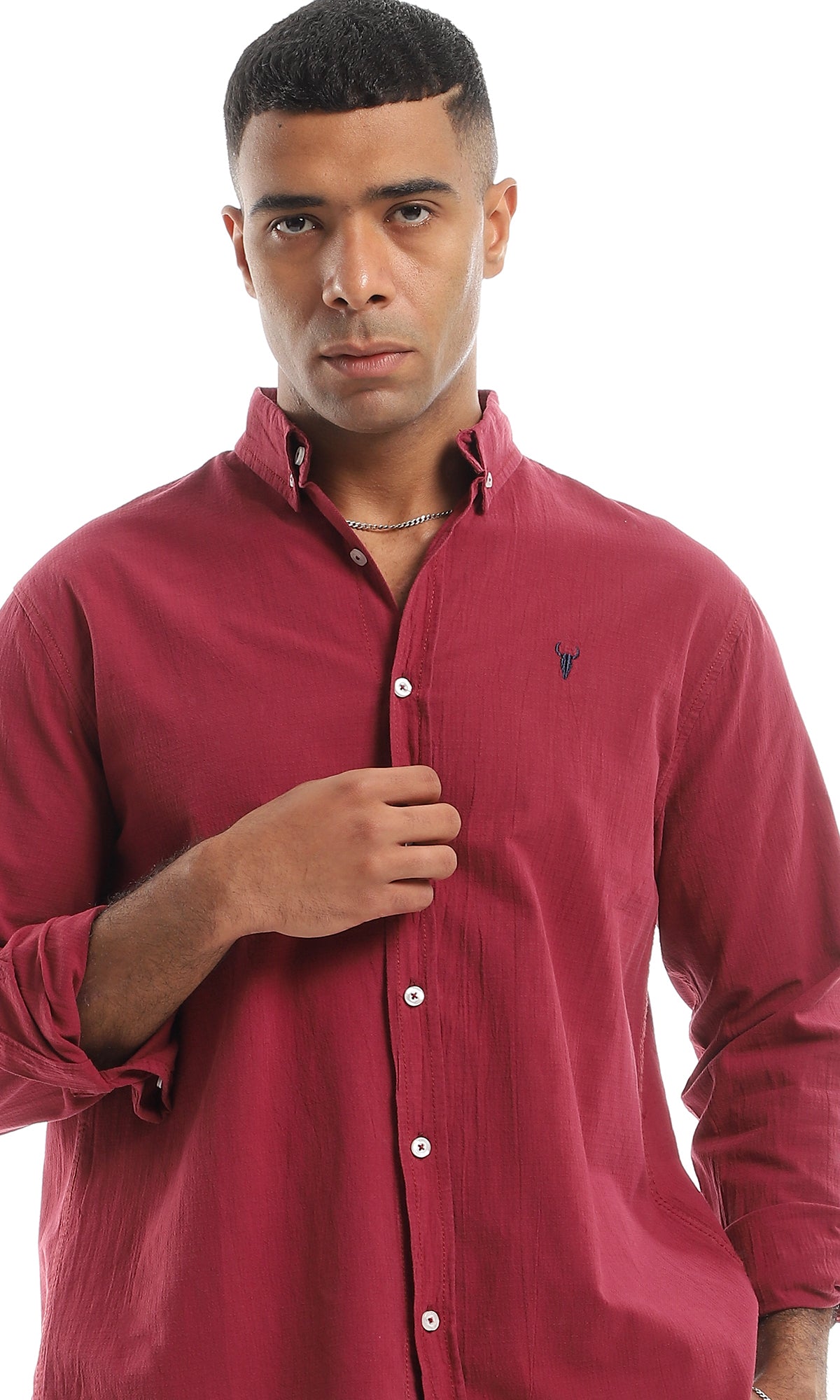O151296 Burgundy Classic Collar Shirt With Long Sleeves