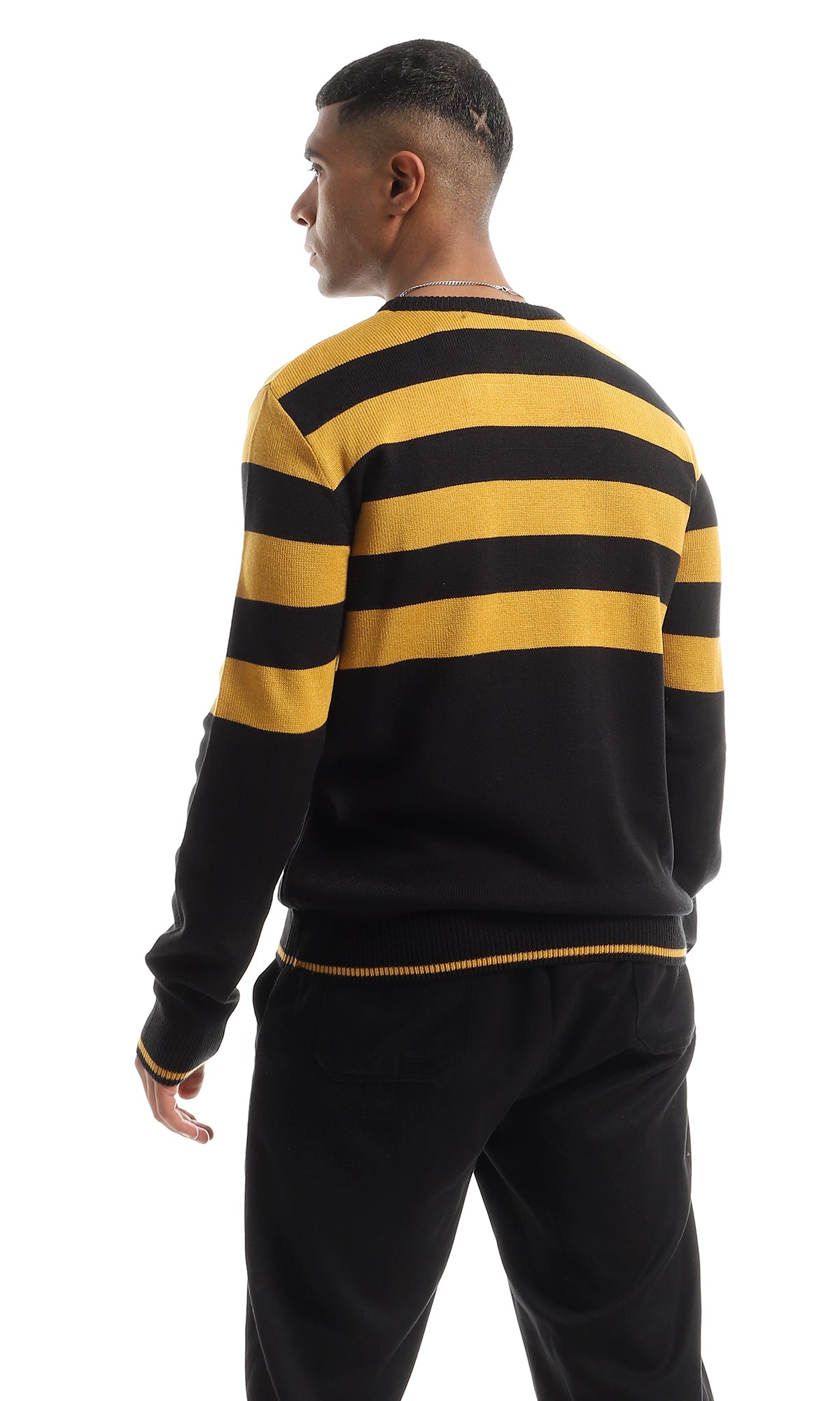 O151309 Wide Stripes Black & Orange Pullover With Long Sleeves