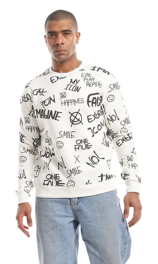 O151463 Multi-Printings Internal Fleece Sweatshirt - Off White