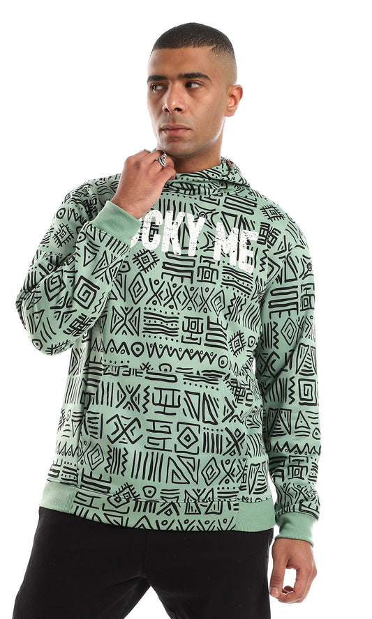 O151464 African Patterns Allover Mint Green Hoodie