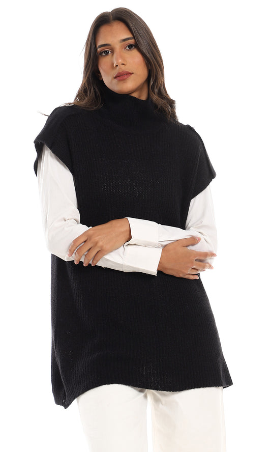 O151465 Acrylic Knitted High Neck Pullover - Black
