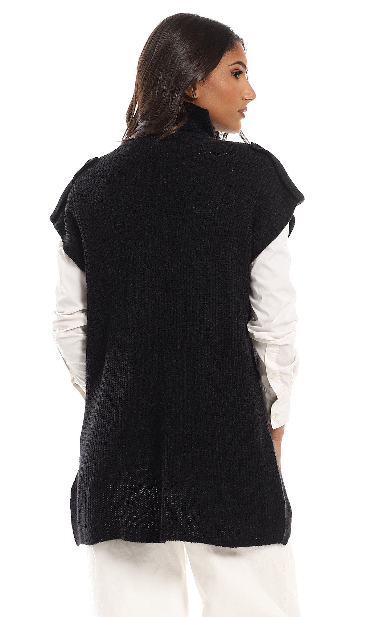 O151465 Acrylic Knitted High Neck Pullover - Black