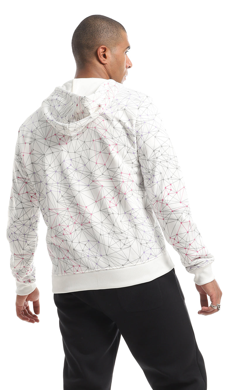 O151509 Cool Patterned Zipped Hooded Sweatshirt - White