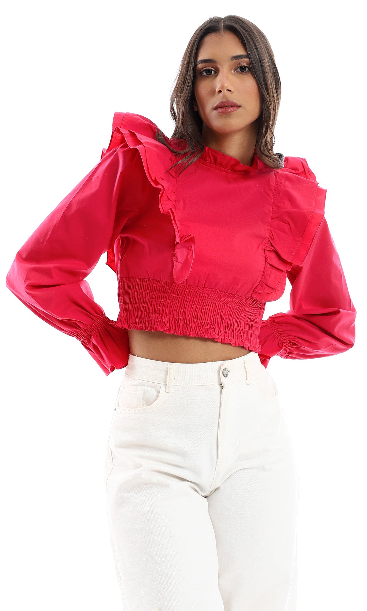 O151639 Dark Fuchsia Victorian Elastic Waist Blouse