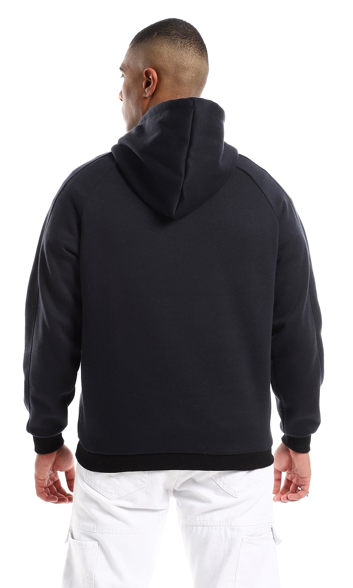 O152787 Kangroo Pocket Slip On Full Plain Black Hoodie