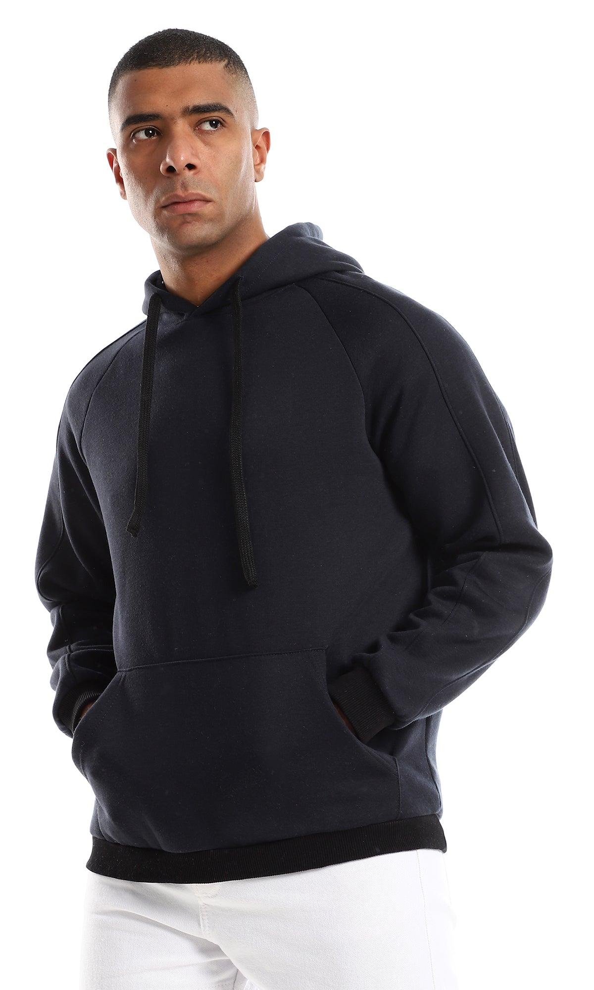 O152787 Kangroo Pocket Slip On Full Plain Black Hoodie