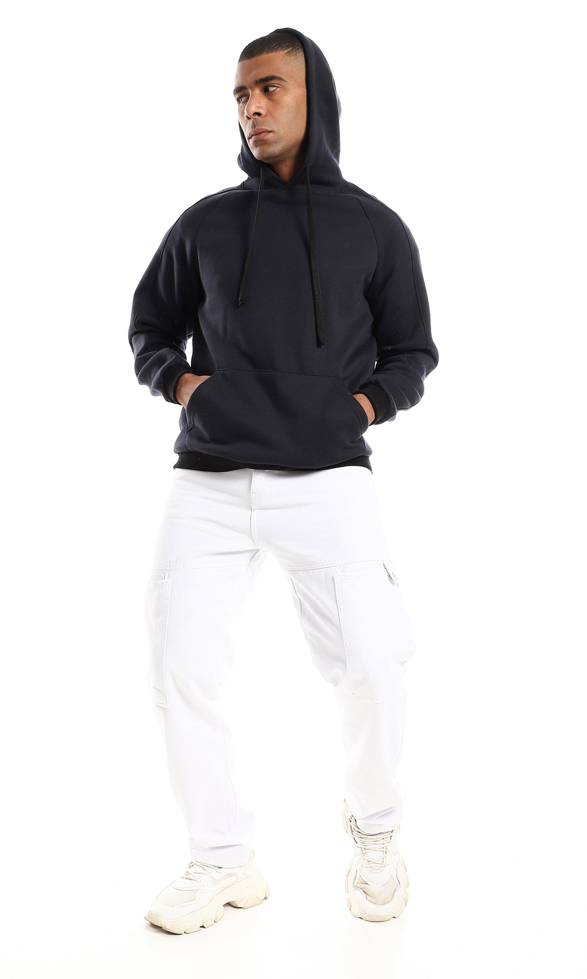 O152787 Kangroo Pocket Slip On Full Plain Black Hoodie