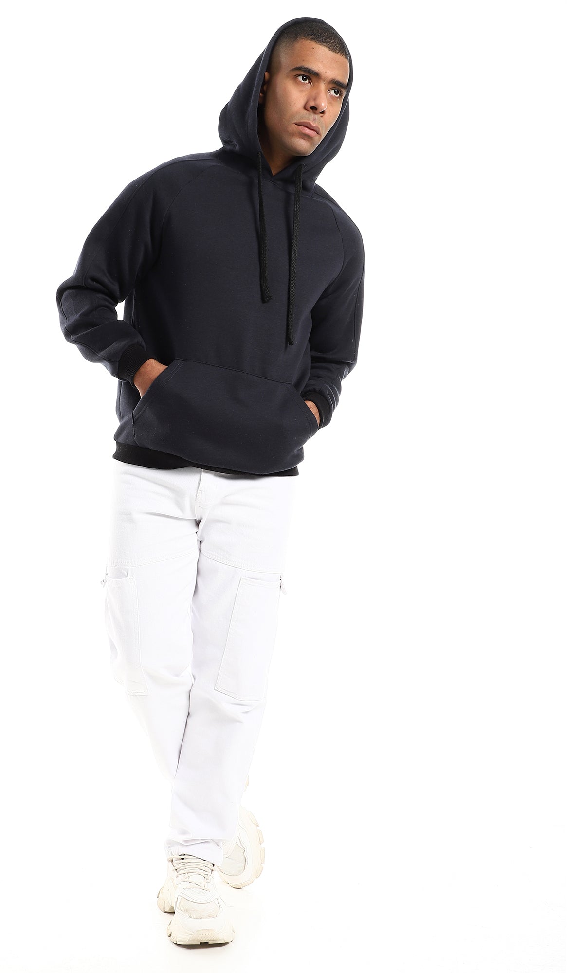 O152787 Kangroo Pocket Slip On Full Plain Black Hoodie