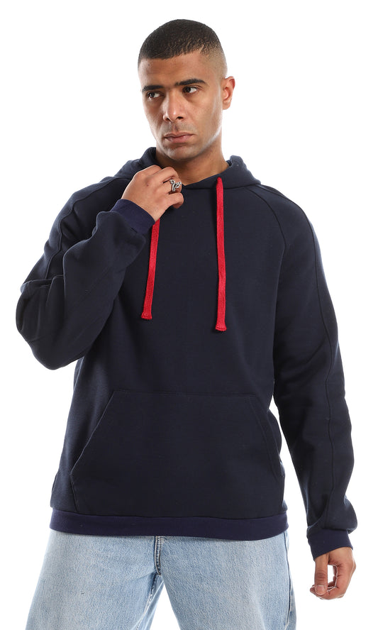 O152795 Red Adjustable Hood Drawstring For A Navy Blue Hoodie