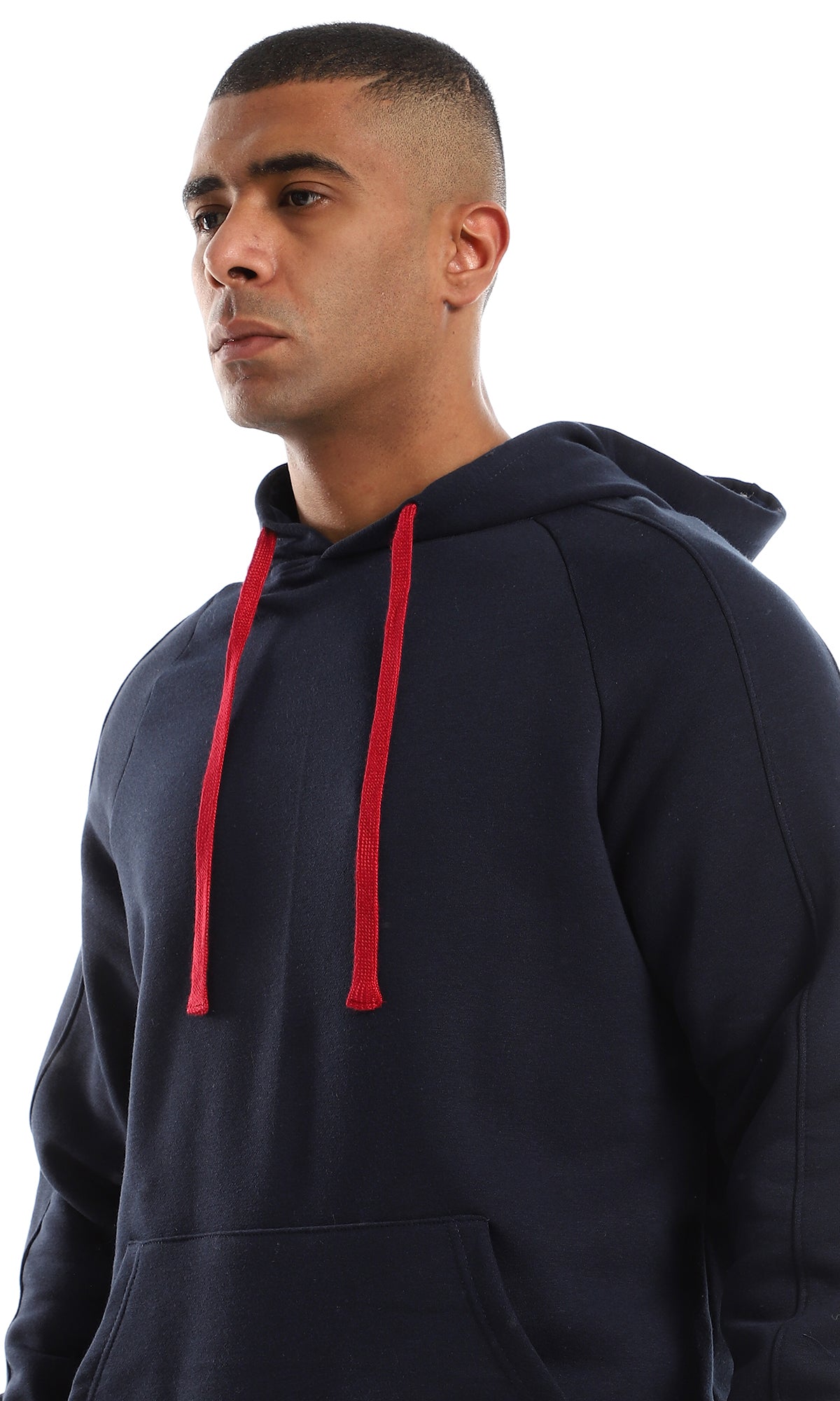 O152795 Red Adjustable Hood Drawstring For A Navy Blue Hoodie