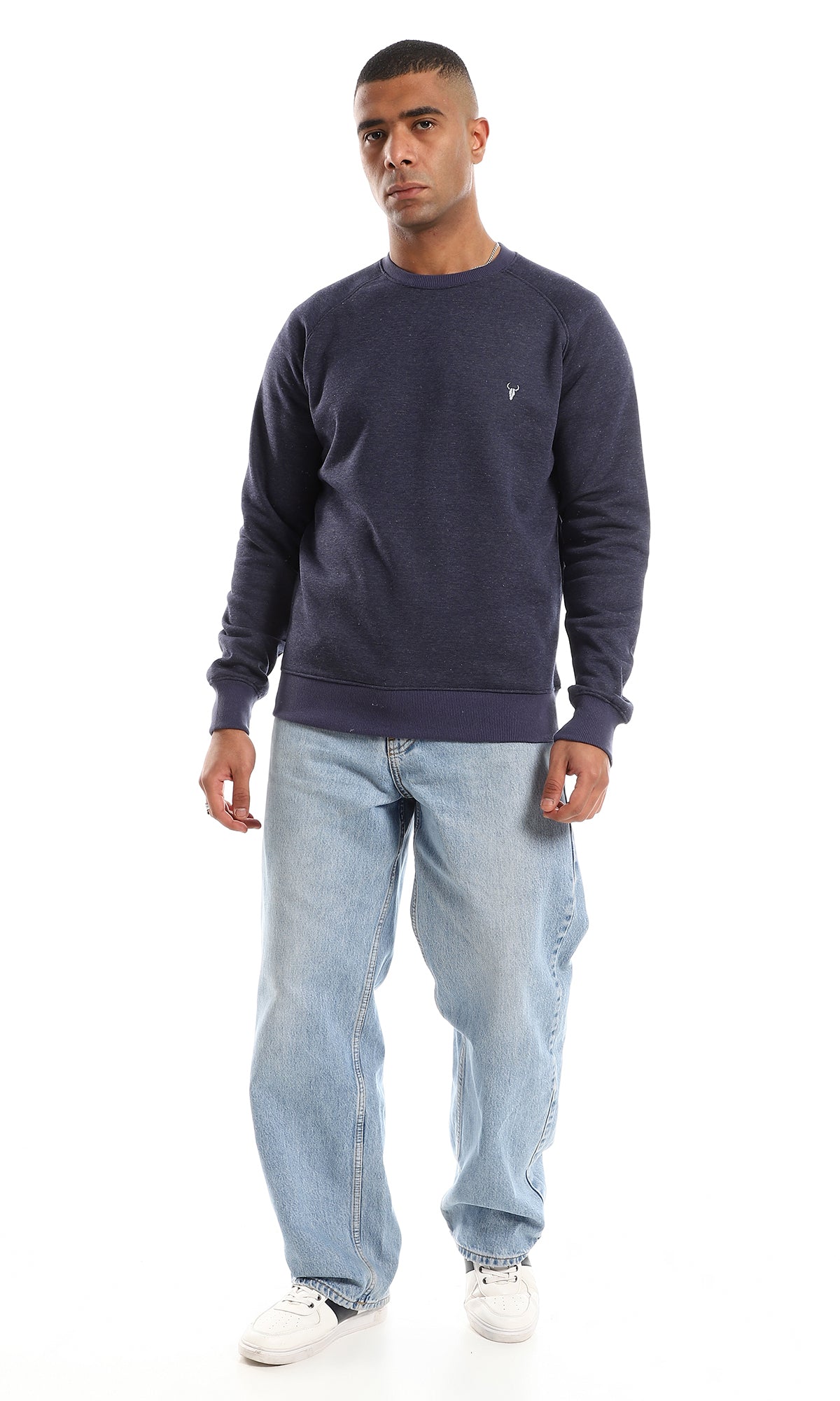 O152800 Hips Length Long Sleeves Heather Navy Blue Sweatshirt