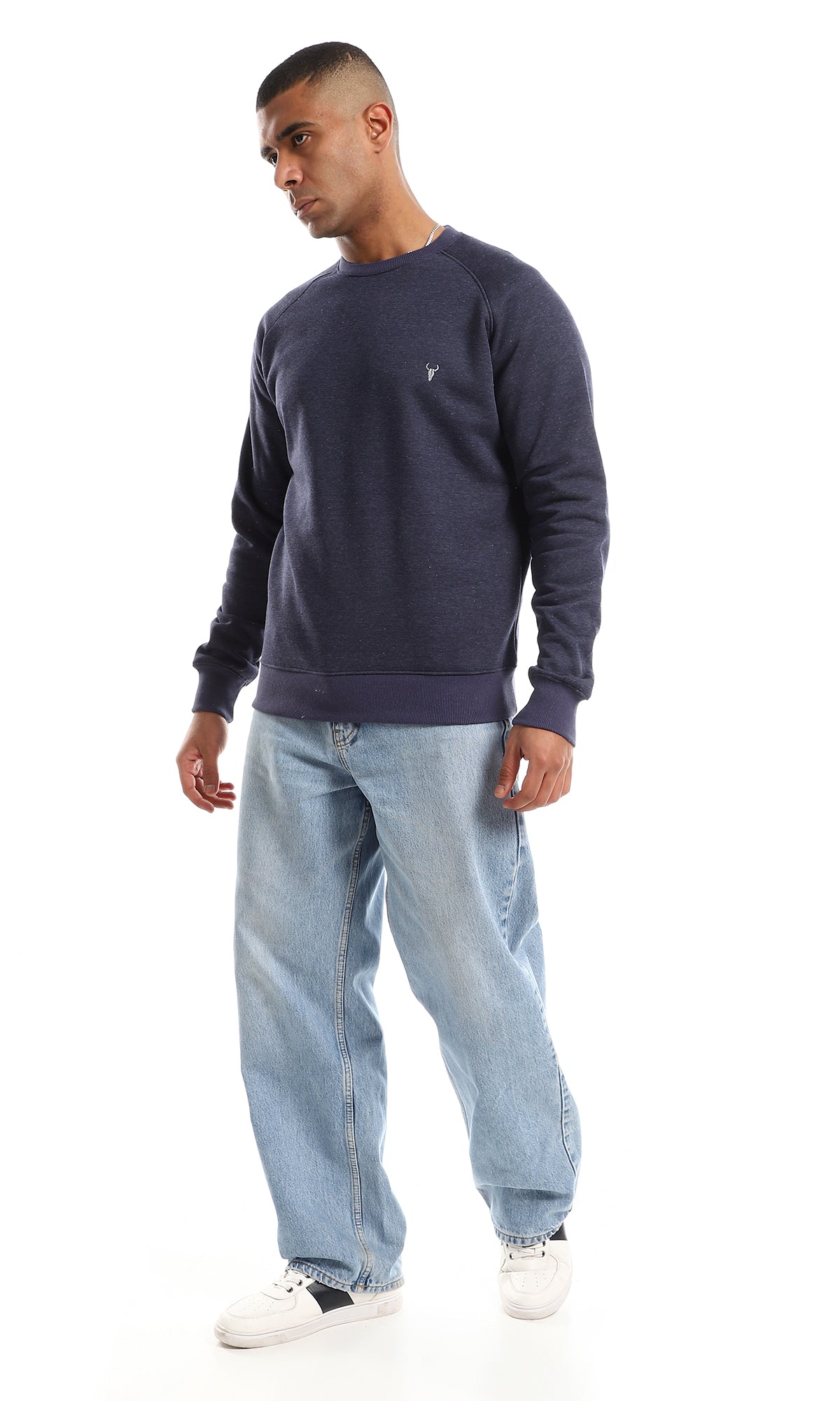O152800 Hips Length Long Sleeves Heather Navy Blue Sweatshirt