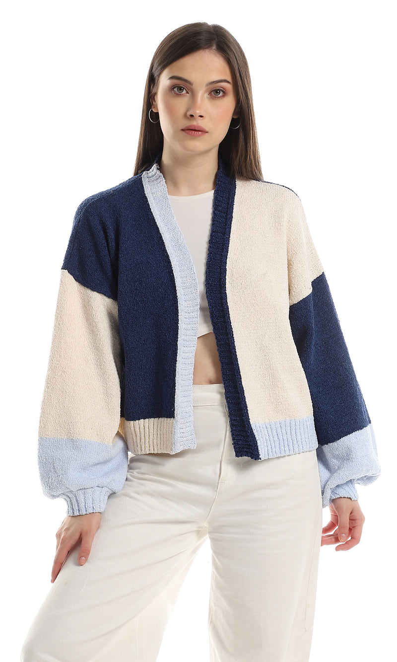 O152914 Slip On Knitted Cropped Cardigan - Navy Blue, Off White & Baby Blue