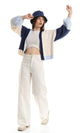 O152914 Slip On Knitted Cropped Cardigan - Navy Blue, Off White & Baby Blue