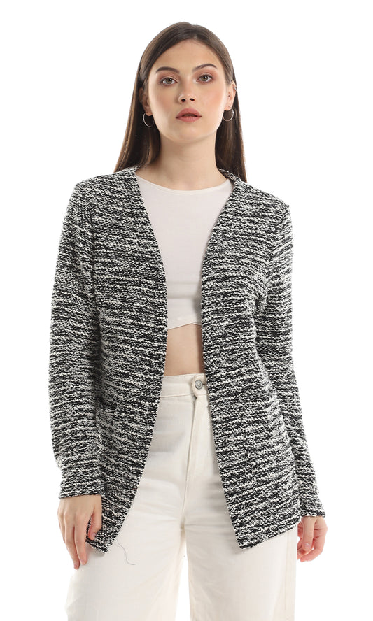 O153015 Trendy Full Sleeves Slip On Cardigan - Off White & Black