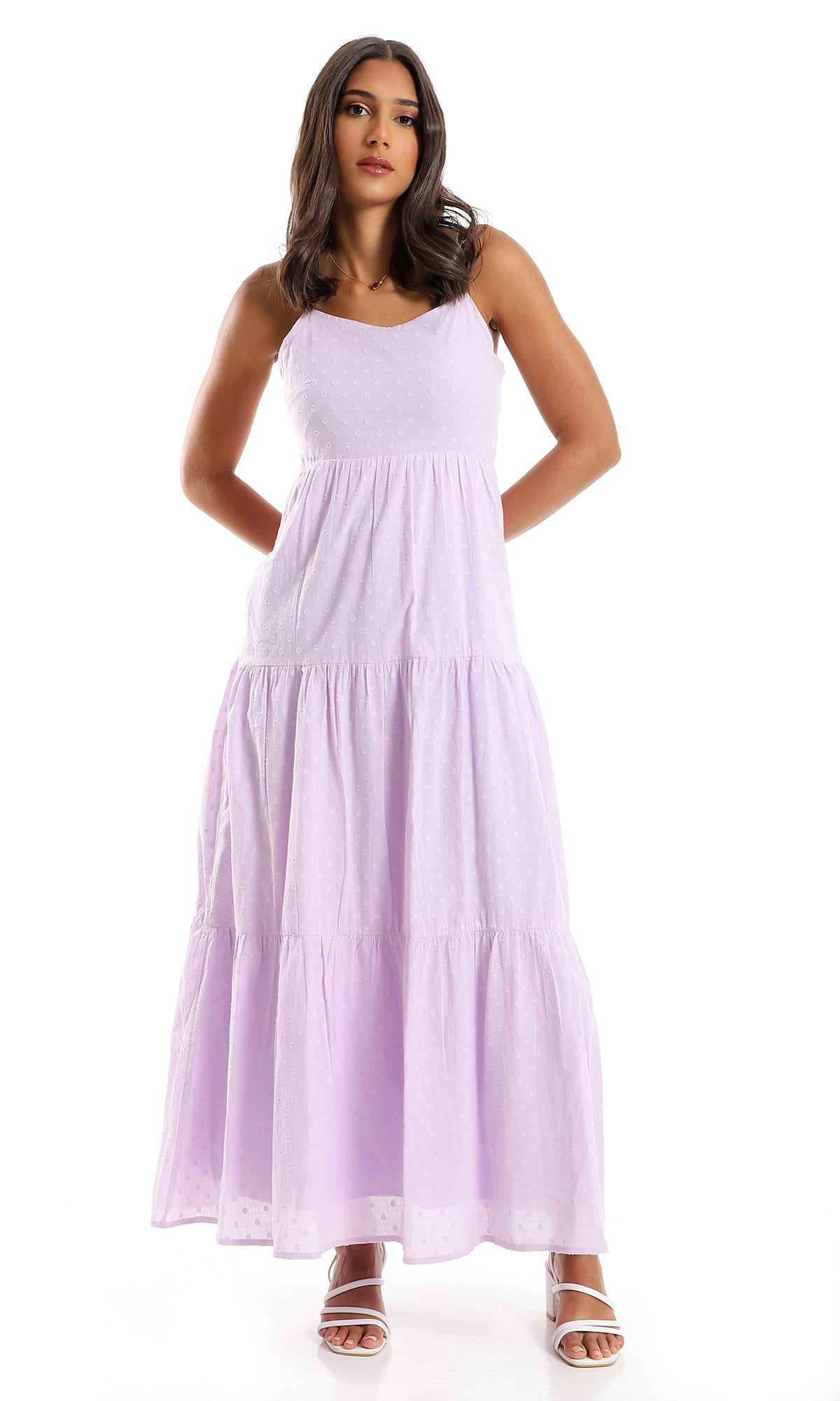 O153322 Cotton Summer Patterned Maxi Dress - Lavender