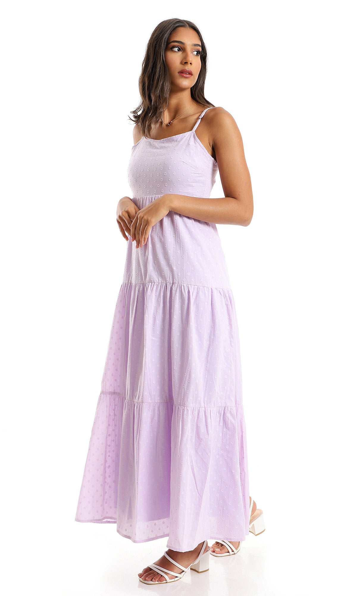 O153322 Cotton Summer Patterned Maxi Dress - Lavender