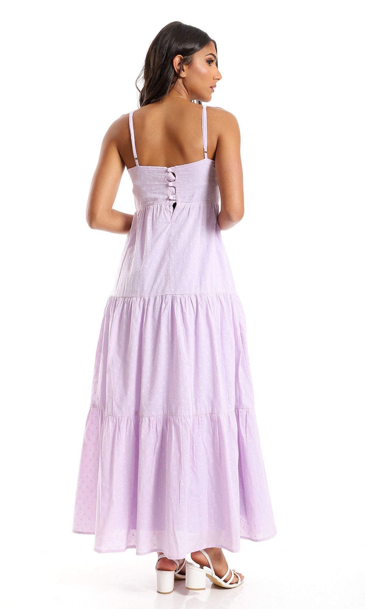 O153322 Cotton Summer Patterned Maxi Dress - Lavender