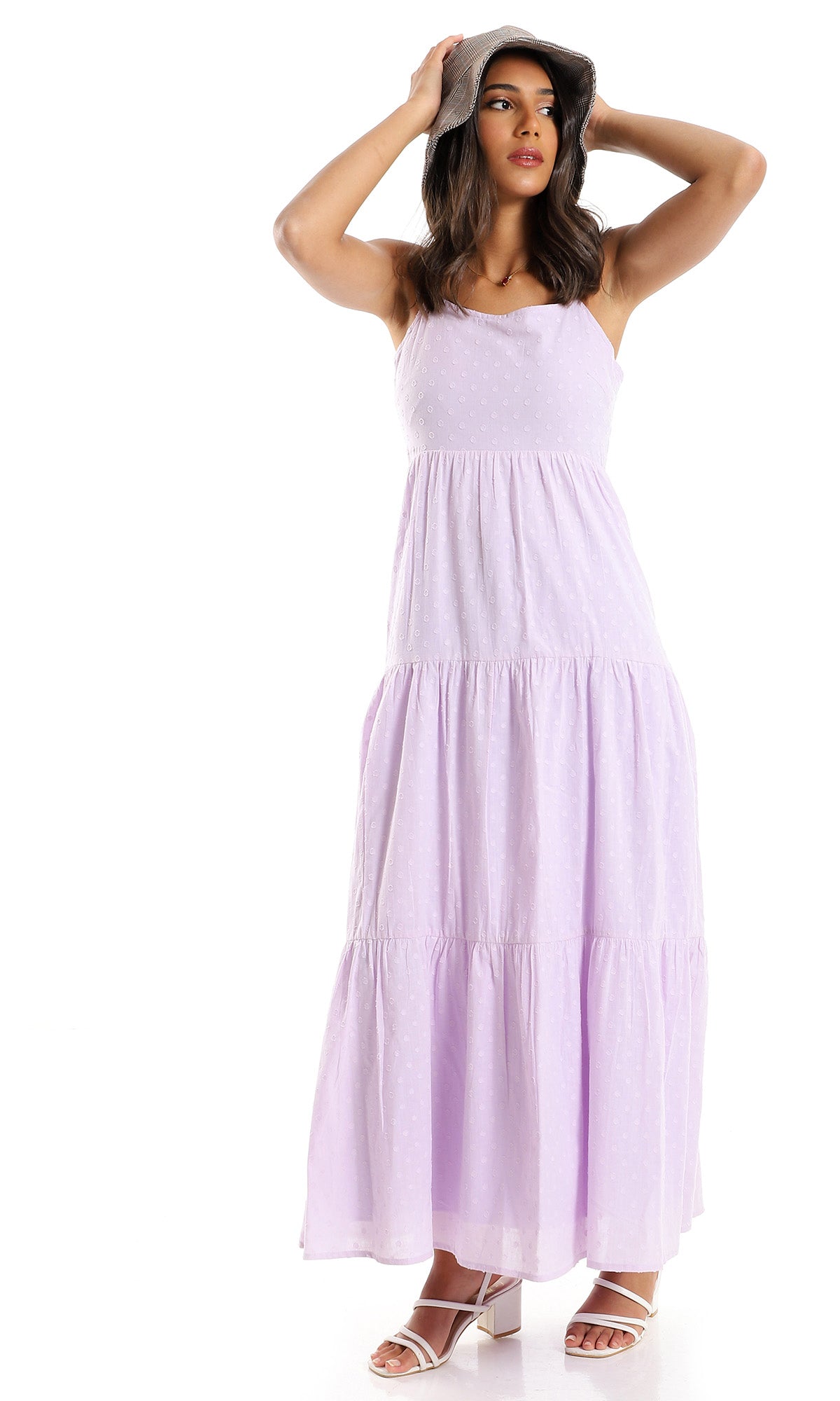 O153322 Cotton Summer Patterned Maxi Dress - Lavender