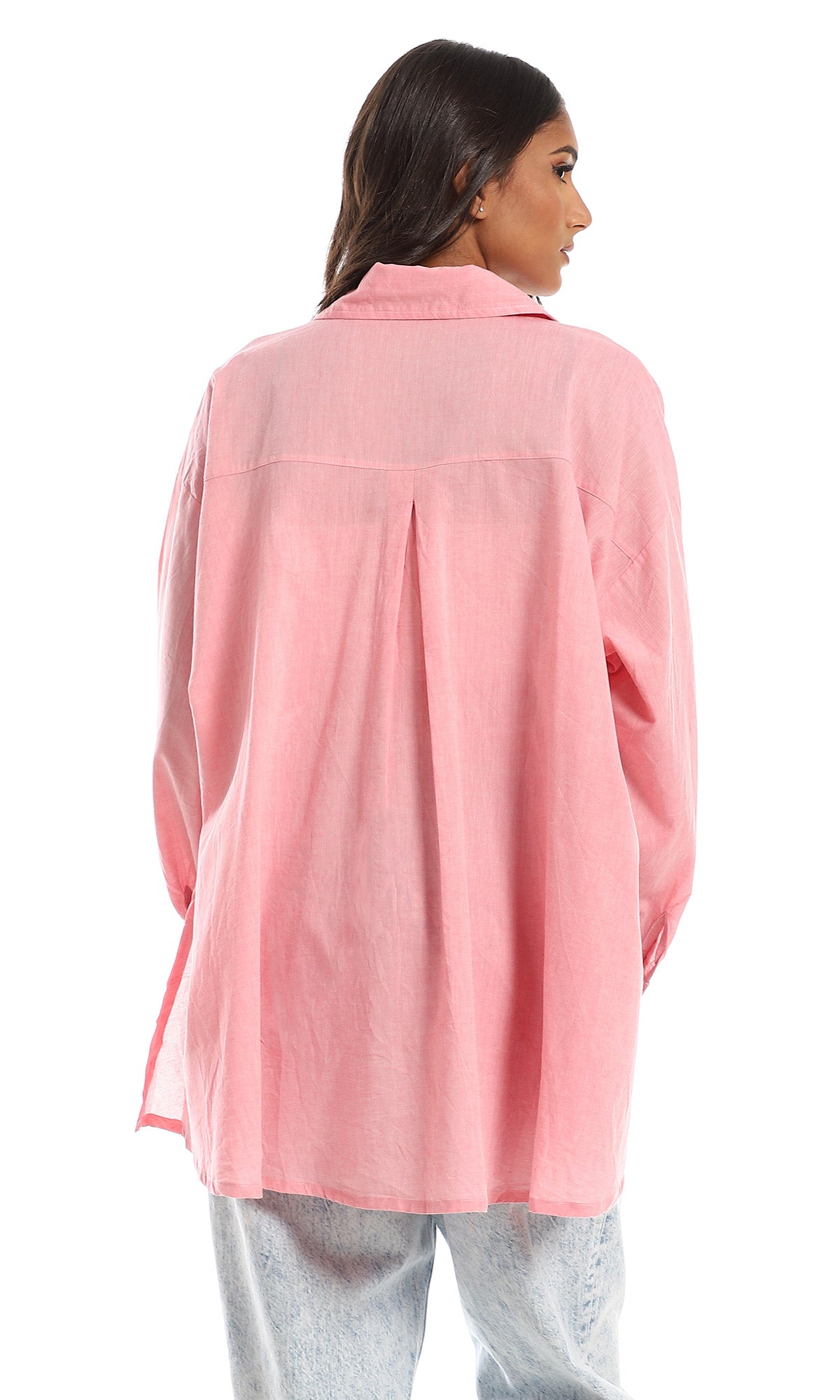 O153405 High Low Polyester Solid Shirt - Light Pink