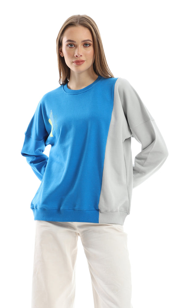 O153495 Bi-Toned Blue & Pale Mint Printed Slip On Cotton Sweatshirt