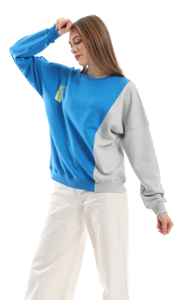 O153495 Bi-Toned Blue & Pale Mint Printed Slip On Cotton Sweatshirt