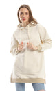 O153499 Light Beige Oversized Fleece Hoodie With Side Slits