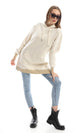 O153499 Light Beige Oversized Fleece Hoodie With Side Slits