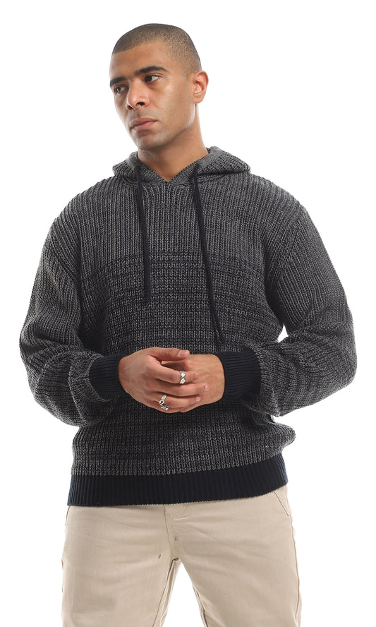 O154323 Cozy Hooded Knitted Acrylic Sweater - Heather Grey