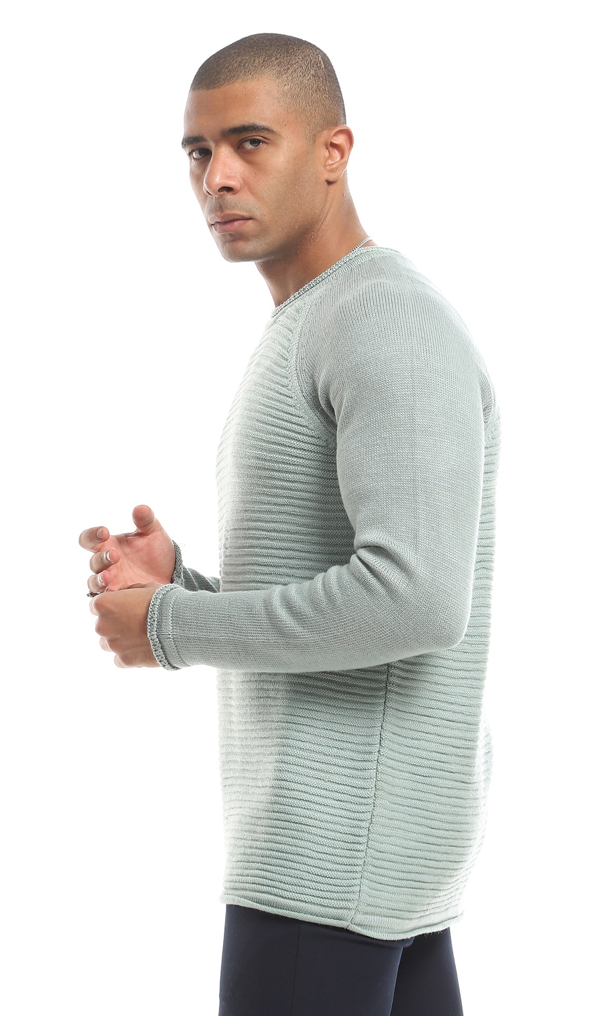 O154333 Striped Knitted Slip On Pullover - Mint Green