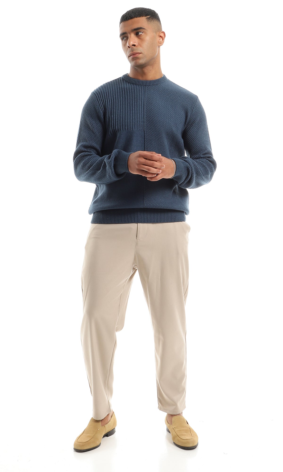 O154334 Petroleum Blue Knitted Pullover With Round Neck