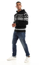 O154340 Zigzag Striped Slip On Knitted Hooded Pullover - Black & White