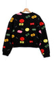 O154500 "Good Vibes" Printed Cropped Black Long Sleeves Sweatshirt