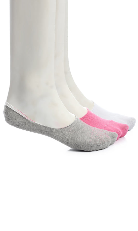 O154577 Set Of 3 Invisible Cotton Socks - White, Grey & Pink