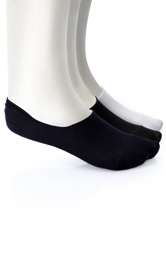 O154584 Set Of 3 Invisible Cotton Socks - White, Black & Dark Navy Blue
