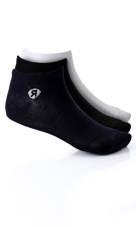 O154585 Set Of 3 Slip On Cotton Socks - Dark Navy Blue, White & Black