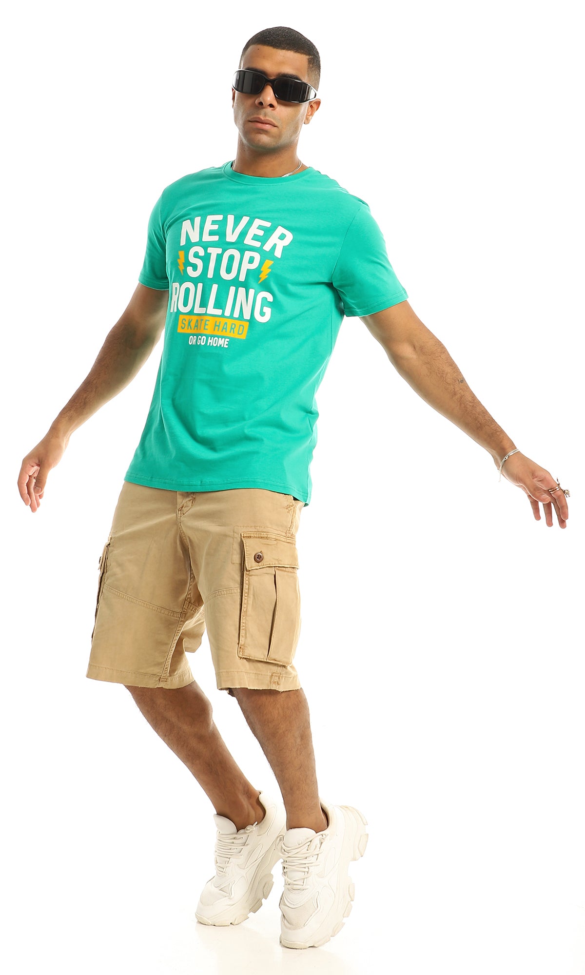 تي شيرت "Never Stop Rolling" أخضر