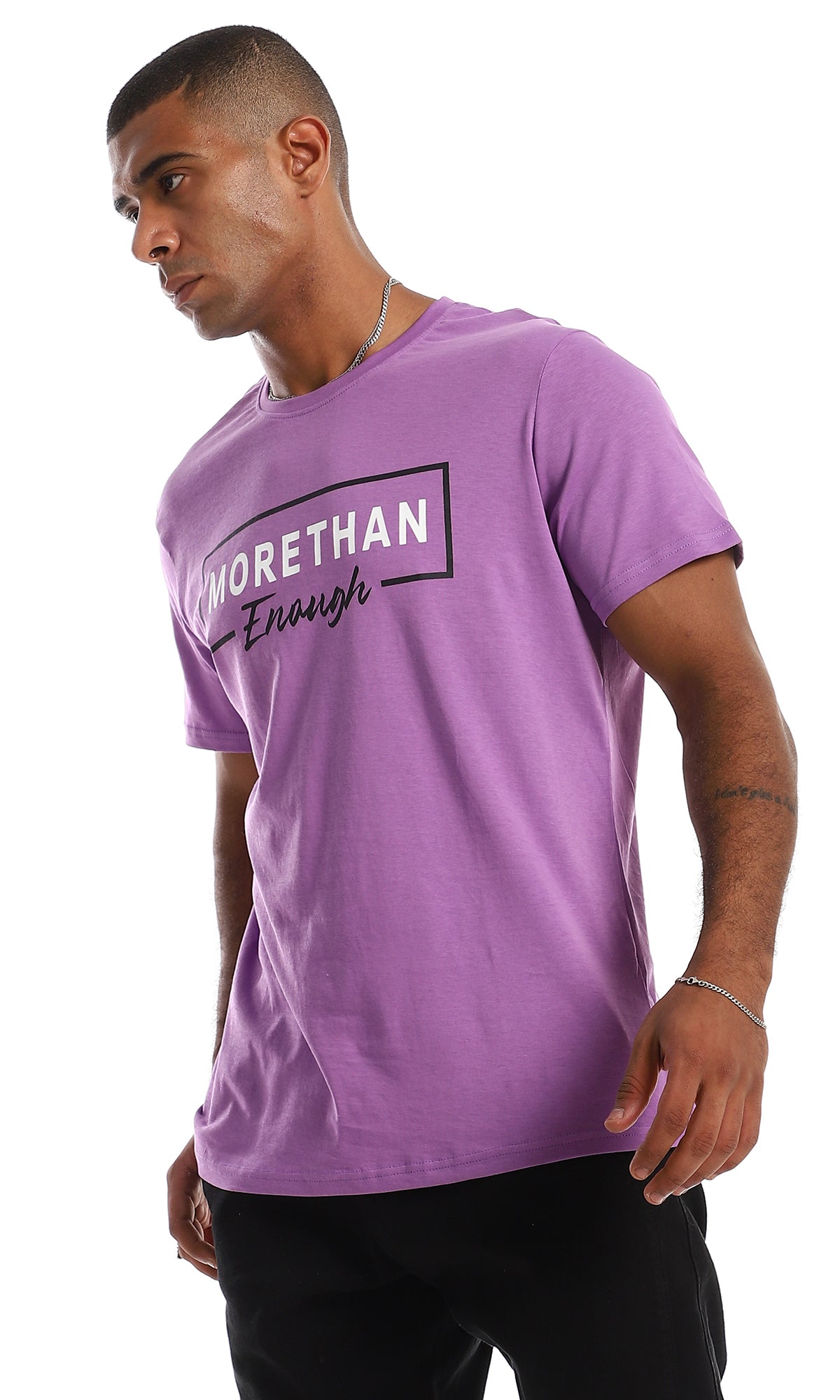 O154936 Chest Printed Cotton Purple Men T-Shirt