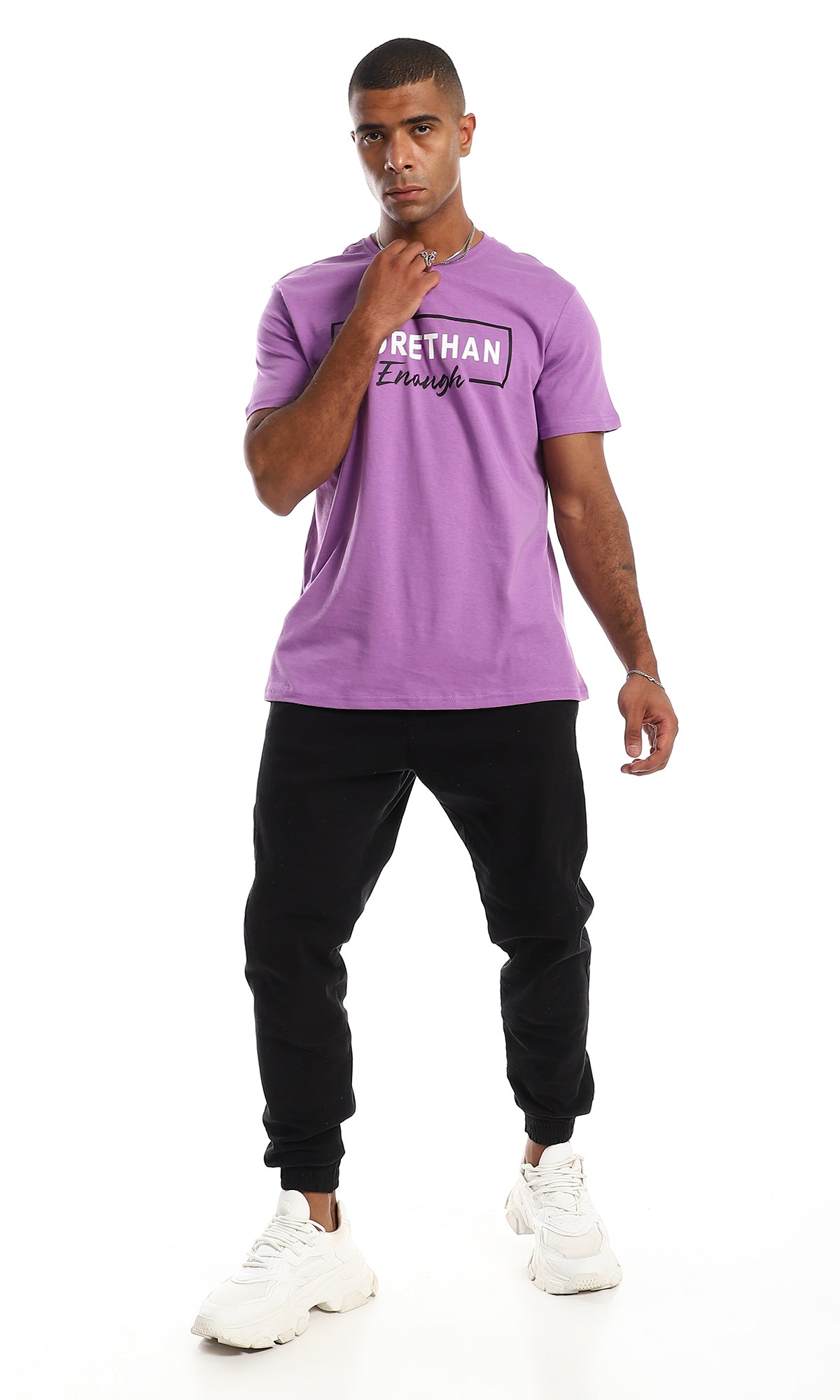 O154936 Chest Printed Cotton Purple Men T-Shirt