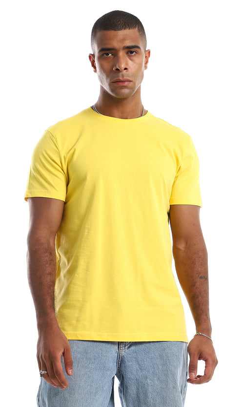O154953 Plain Basic Cotton Round Yellow T-Shirt