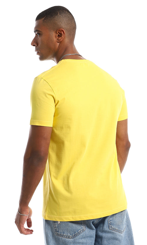 O154953 Plain Basic Cotton Round Yellow T-Shirt